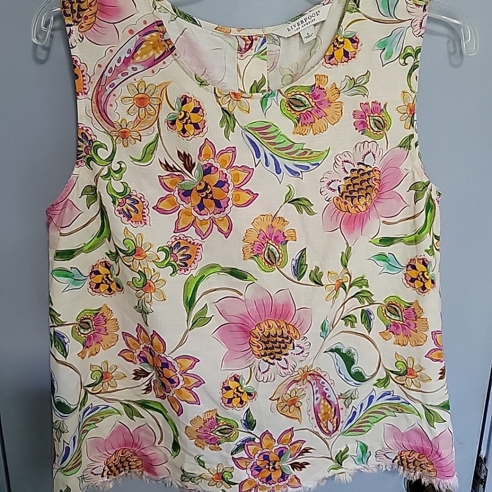 Liverpool Los Angeles Floral Sleeveless Top Size Small Viscose Blend Fabric